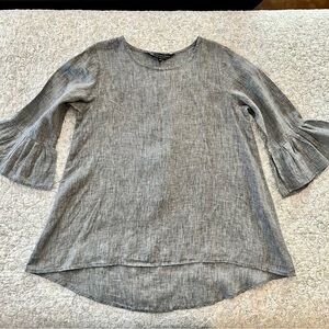 Crown Linen Gray 100% Linen Bella Blouse Bell Sleeves Luxury Classy Sophisticate